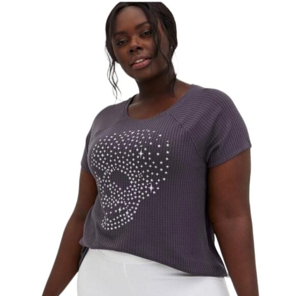 Torrid Dark Slate Grey Skull Waffle Knit Tee - Picture 1 of 5